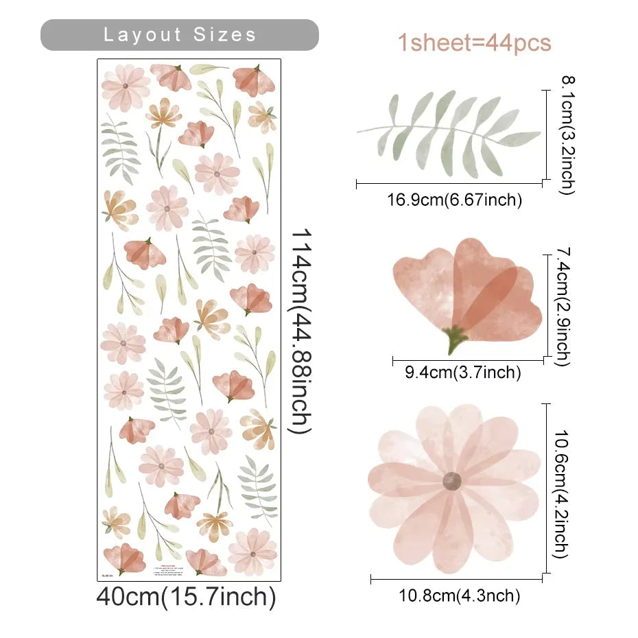 Boho Flowers Wall Stickers Child Watercolor Bedroom Living Room Home Decor Art Eco-frienly Removable Decals PVC Murals Econic Blanks