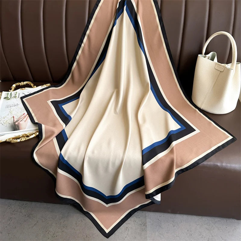 90*90Cm Square Scarf Twill Silk Feeling Women Head Shawls and Wraps Luxury Hair Tree Print Neck Scarves Hijab Bandana Pashmina Quick Pick Grocers