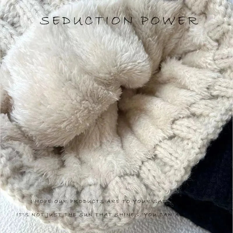 New Winter Twist Knitting Hat For Women Fur Pompom Thick Plush Cap Beanie Solid Color Ladies Warm Ski Snow Skullies Beanies Purest Peak