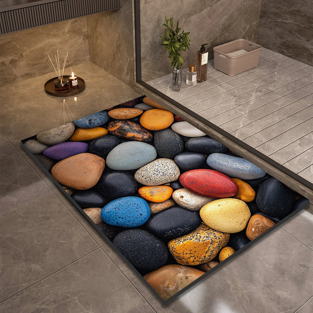 Stone Design Diatomite Bath Mat Bathroom Non-slip Shower Foot Mats Absorbent Quick Dry Toilet Rugs Carpet Doormat Washable Quick Pick Grocers