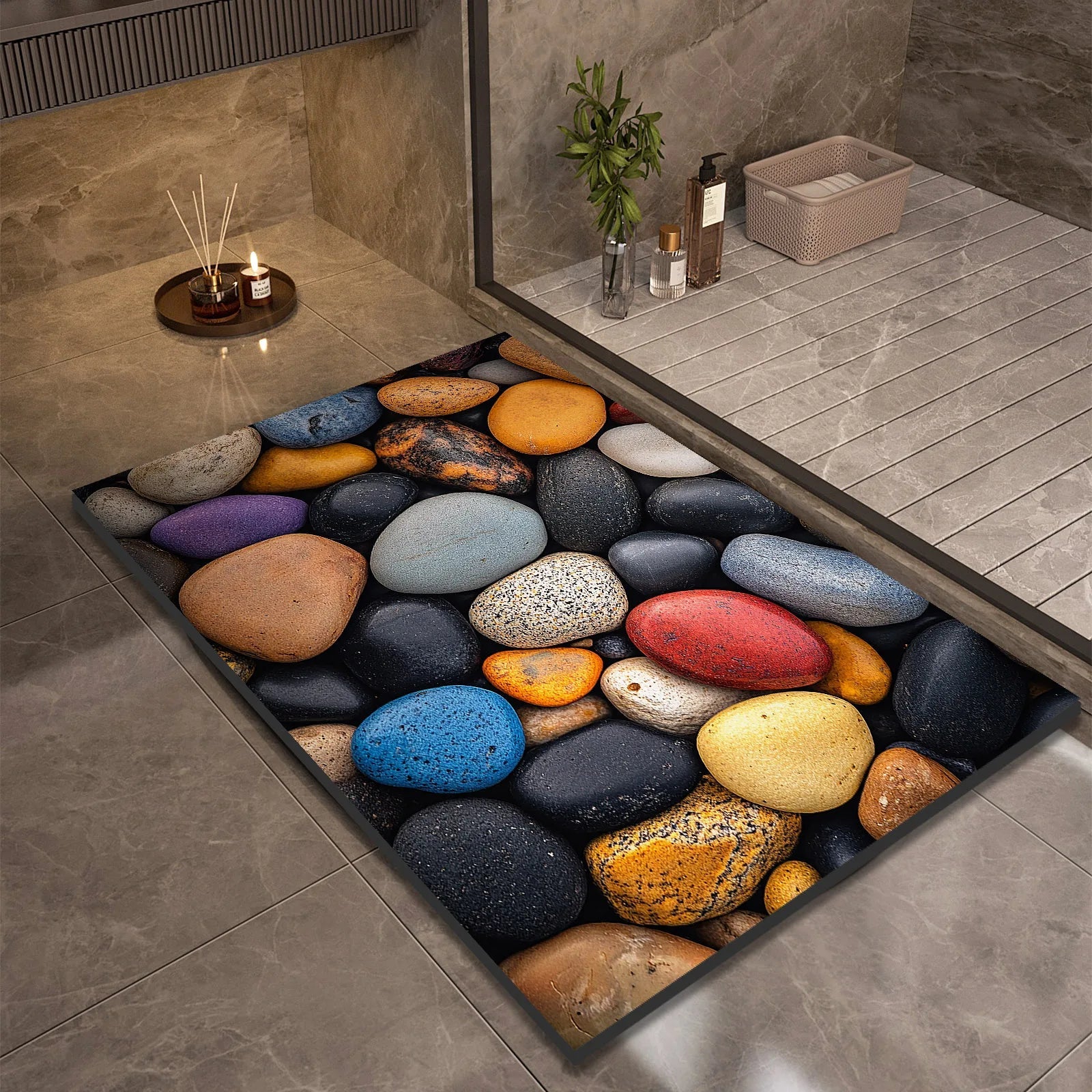 Stone Design Diatomite Bath Mat Bathroom Non-slip Shower Foot Mats Absorbent Quick Dry Toilet Rugs Carpet Doormat Washable Quick Pick Grocers