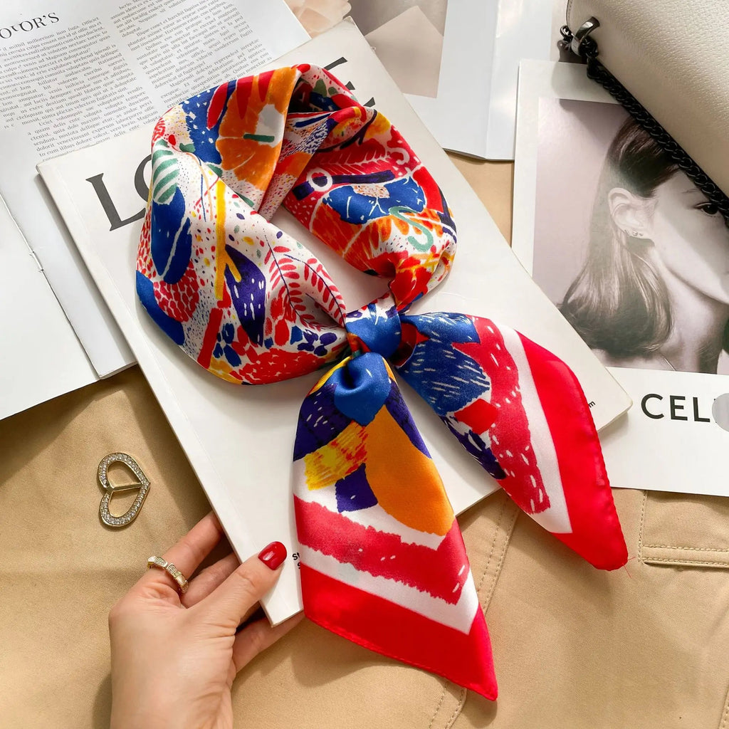 2025 New Fashion 70X70cmPrinted Women's Scarf Pashmina Silk Scarf Square Shawl Decorative Headband Neck Luxury Design Bandana Quick Pick Grocers
