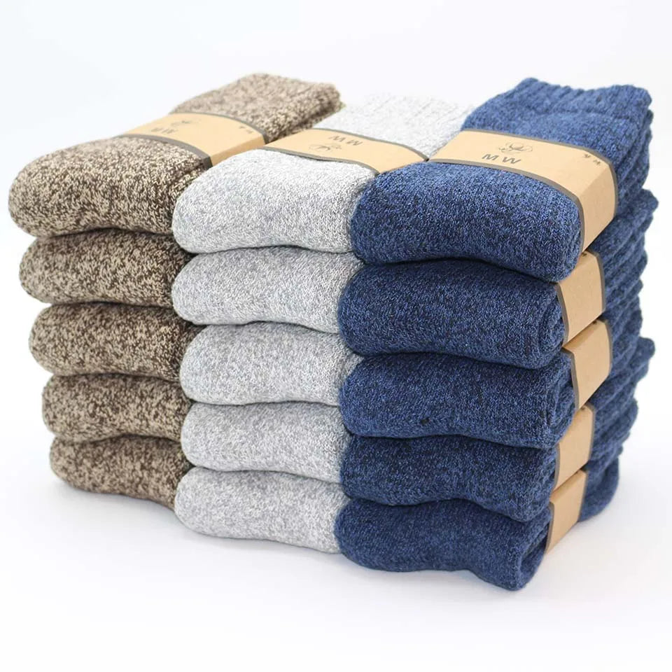 Winter Men's Merino Wool Socks Super Thick Warm High Quality Harajuku Retro Snow Casual Antifreeze Socks 5 Pair Quick Pick Grocers