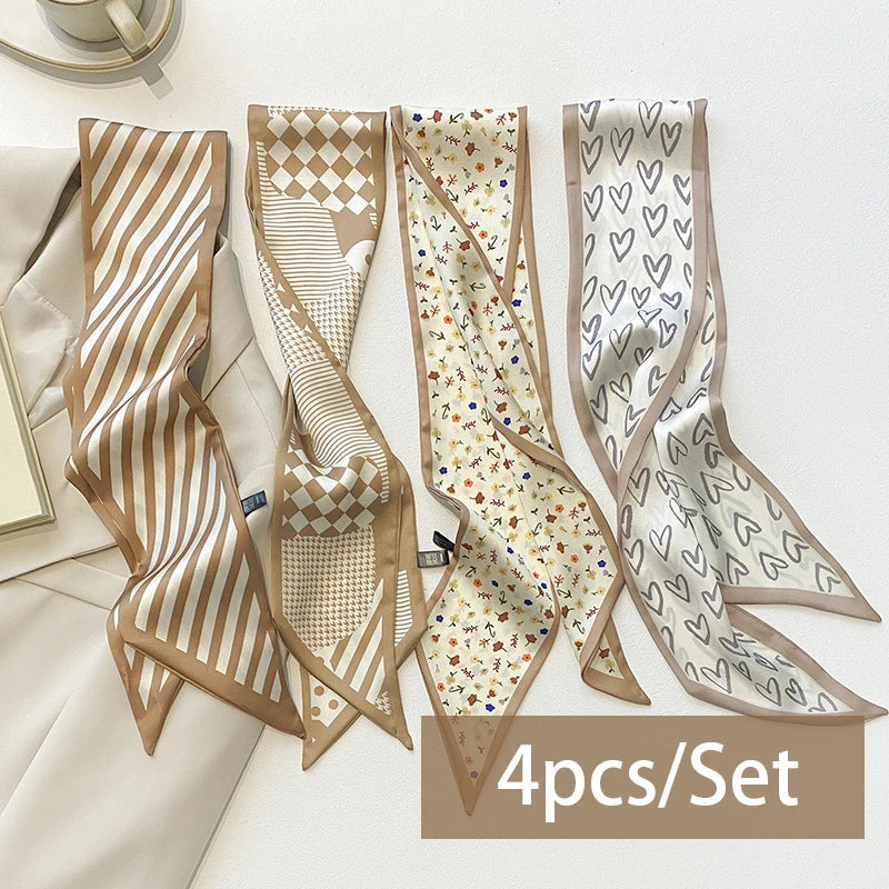 2-6pcs/set Series Silk Satin Scarf Women Cloth Hair Bands Headdress Accessories Lady Scarves Ribbon Neck Ties for Bag Handle Quick Pick Grocers