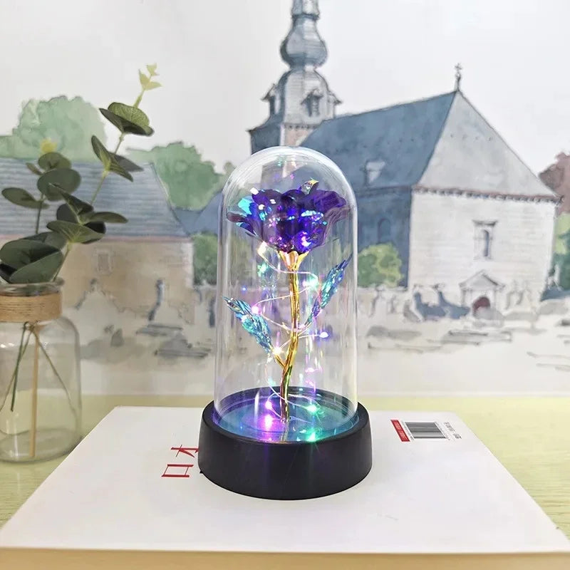 Artificial Rose Flowers Valentines Day Gift for Girlfriend Eternal Rose LED Light Foil Flower Wedding Decor Christmas Gifts Purest Peak Salt