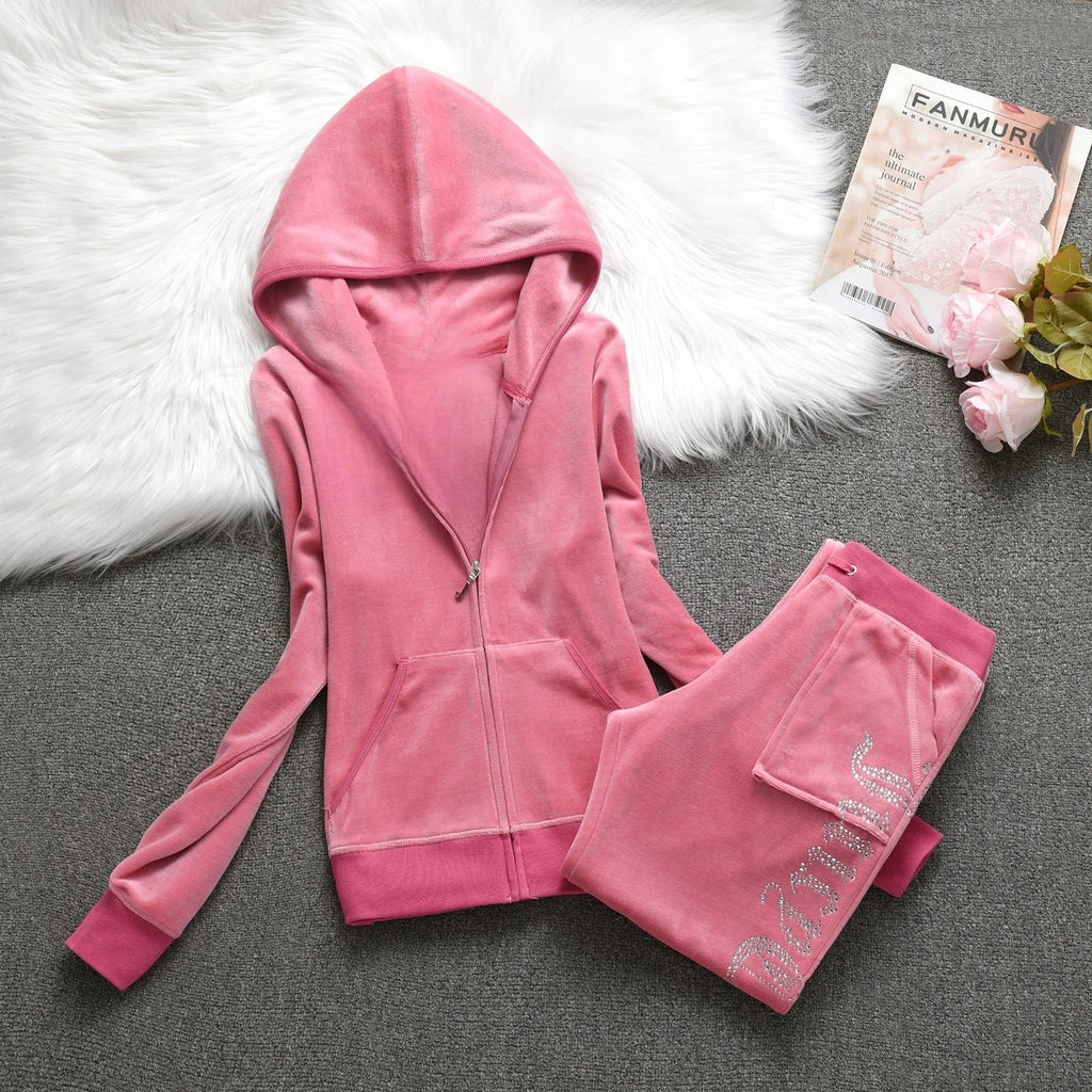 Winter Velvet Tracksuit for Women: Heavy Duty Fleece Lined Hoodie and Pants Set | Solid Color Warm Jogger Outfit Quick Pick Grocers
