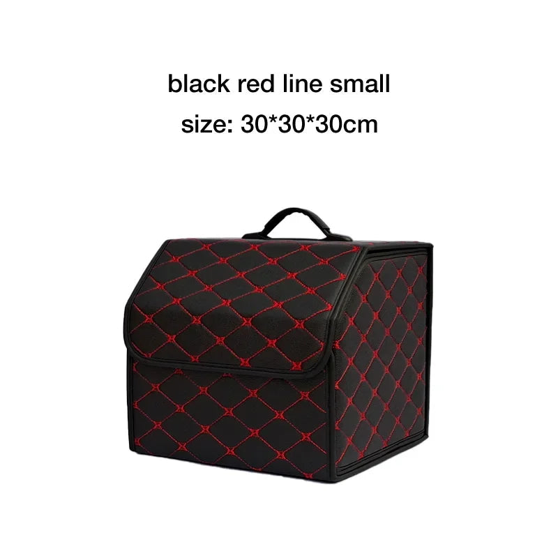 Car Trunk Organizer Box, Large Capacity, Auto Multiuse Tools, Storage Bag, Stowing, Tidying, Leather, Folding for Emergency Quick Pick Grocers
