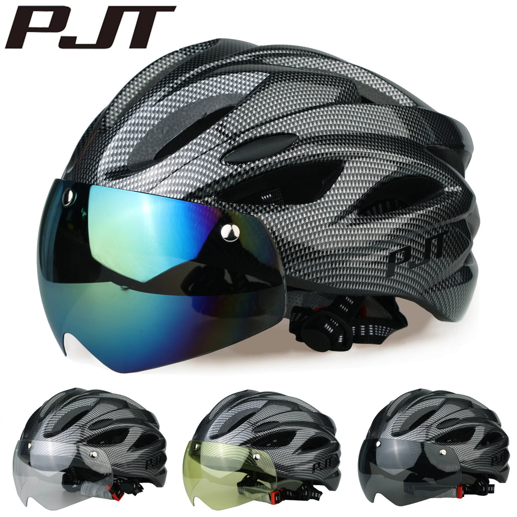 PJT Ultra-Light Magnetic Goggles Bicycle Helmet Lightweight PC Shell & EPS Foam Construction Cycling Helmet MTB Bike Helmet Quick Pick Grocers