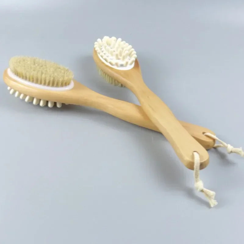2 In 1 Dry Skin Body Massage Brush Natural Bristle Dead Skin Remover Anti Cellulite Exfoliates Blood Circulation Massage Tools Quick Pick Grocers