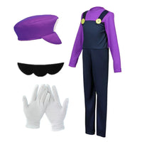 Mens Halloween Plumber Costume with Fake Beard Hat Gloves Adult Cosplay Jumpsuit Party Outfit Red, Yellow, Purple Plumber Quick Pick Grocers