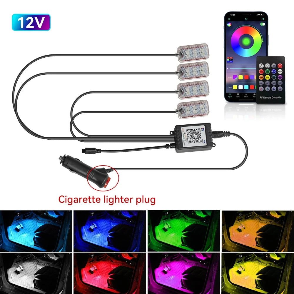 LED Car Interior Ambient Lights Foot Strip Lighting Kit Accessories Backlight Remote App Music Control Auto RGB Decorative Lamp Econic Blanks