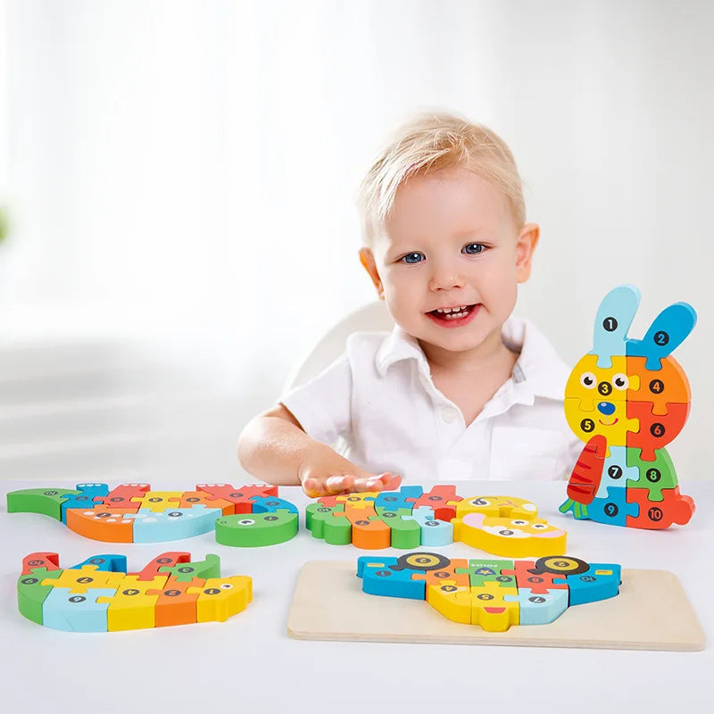 3D Stereoscopic Montessori Wooden Puzzle Cartoon Dinosaur Animal Shape Color Cognitive Educational Game Toy Kids Birthday Gift Purest Peak
