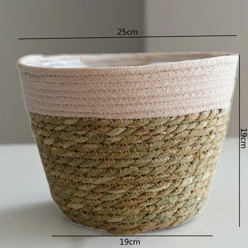 Straw Weaving Flower Plant Pot Basket Grass Planter Basket Indoor Outdoor Flower Pot Cover Plant Containers for Plantable Plants Quick Pick Grocers