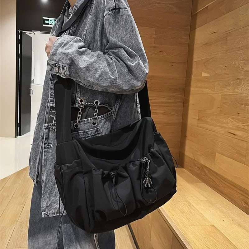 Fashionable Crossbody Bag with Drawstring Accent - Spacious & Secure Zipper Closure - Includes Stylish Bag Charm Quick Pick Grocers