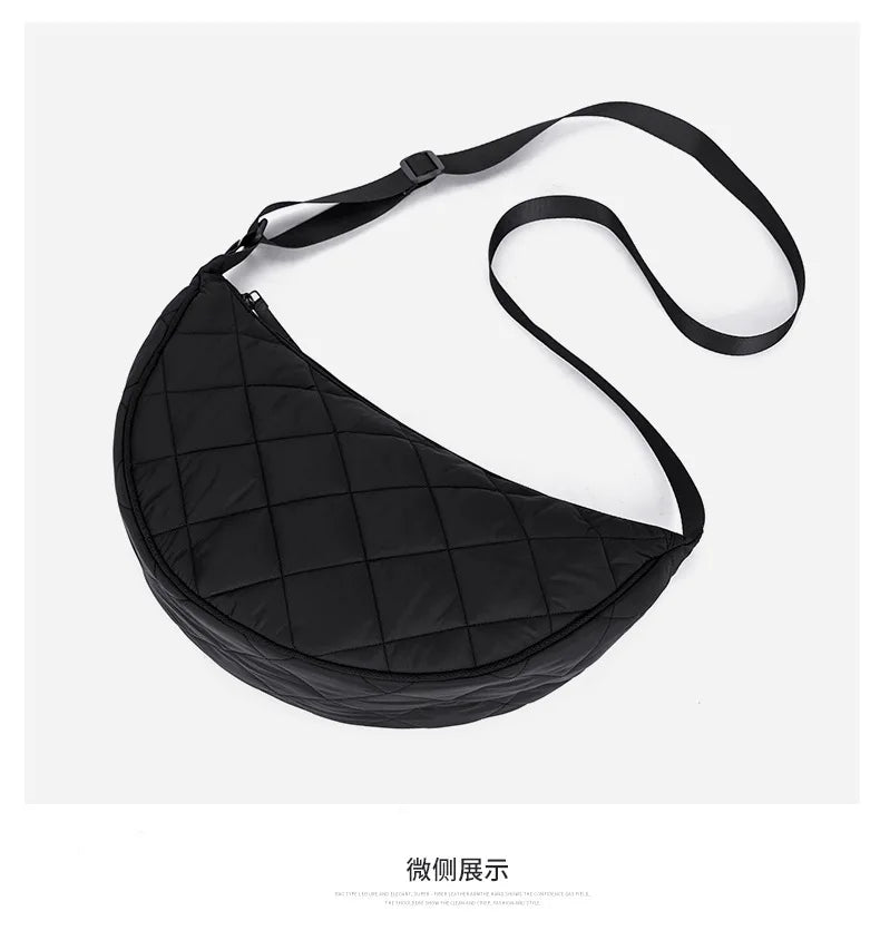 Waist Half Moon Belt Bag Solid Color Crossbody Bag Large Capacity Shoulder Bags Portable Nylon Plaid Travel Bags for Commuting Quick Pick Grocers