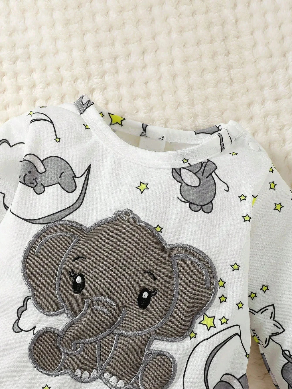 2pcs Baby Cute Cartoon Elephant Pattern Embroidery Long Sleeve Romper With Hat Econic Blanks