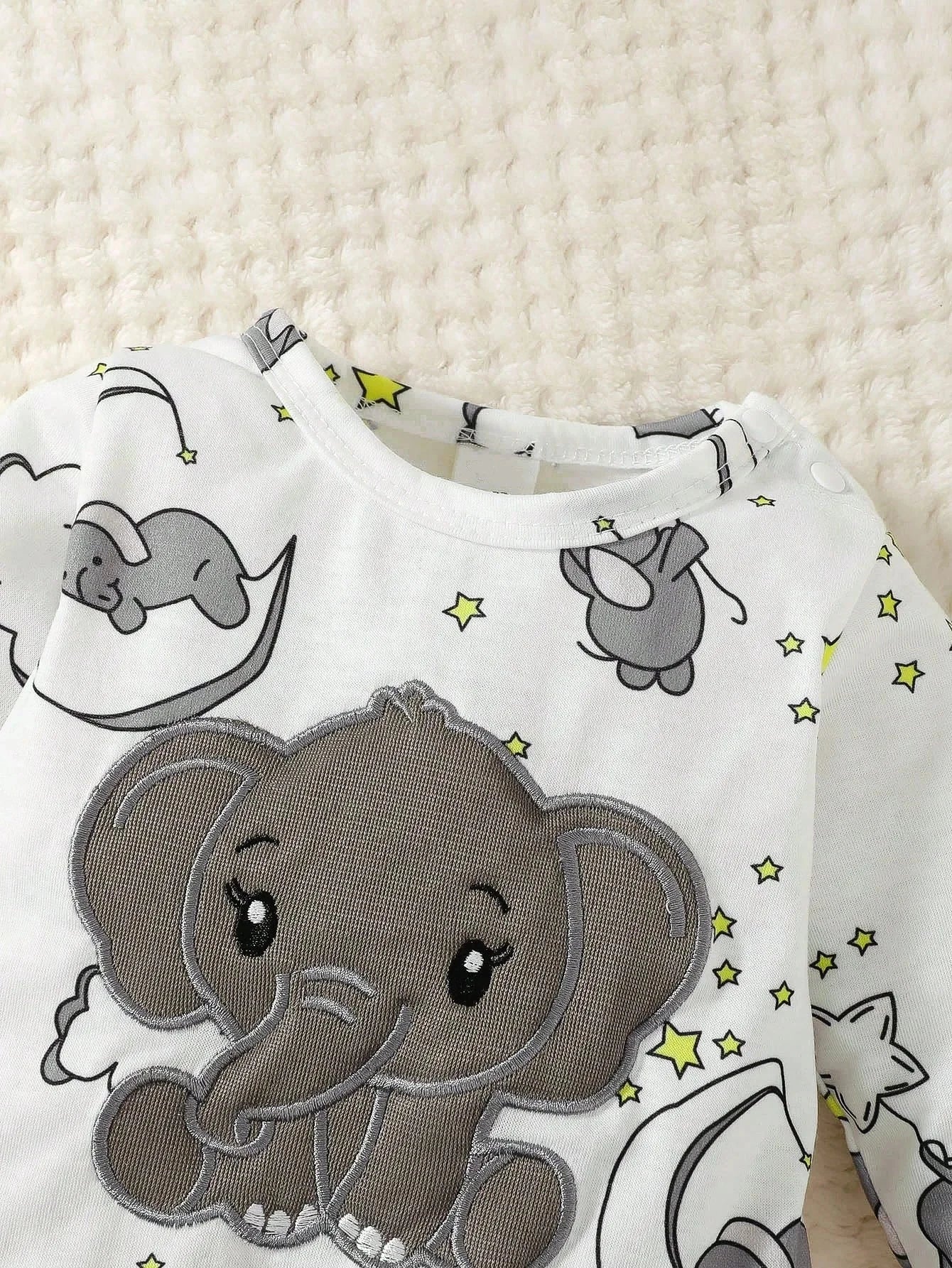 2pcs Baby Cute Cartoon Elephant Pattern Embroidery Long Sleeve Romper With Hat Econic Blanks