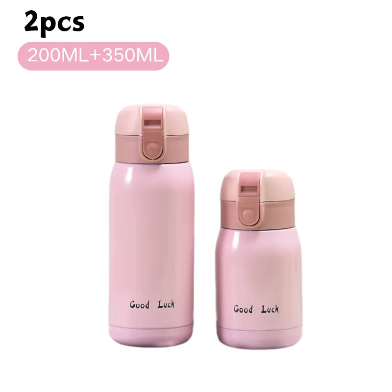 200/350ml Cute Mini Thermos Cup Stainless Steel Thermal Coffee Mug Portable Vacuum Flask Insulated Water Bottle with Button Lid Quick Pick Grocers