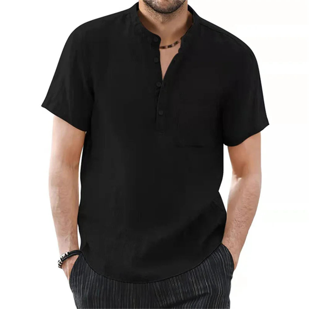 Men's Short Sleeve T-shirt Cotton and Linen Casual Men T-shirts Solid Color Summer Shirt Male Cozy Breathable Quick Pick Grocers