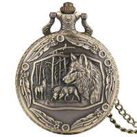 Vintage Bronze Wolf Animal Head Relief Quartz Pocket Watch with Necklace Chain Pendant Great Gift for Men's Kids Clock Watch Quick Pick Grocers