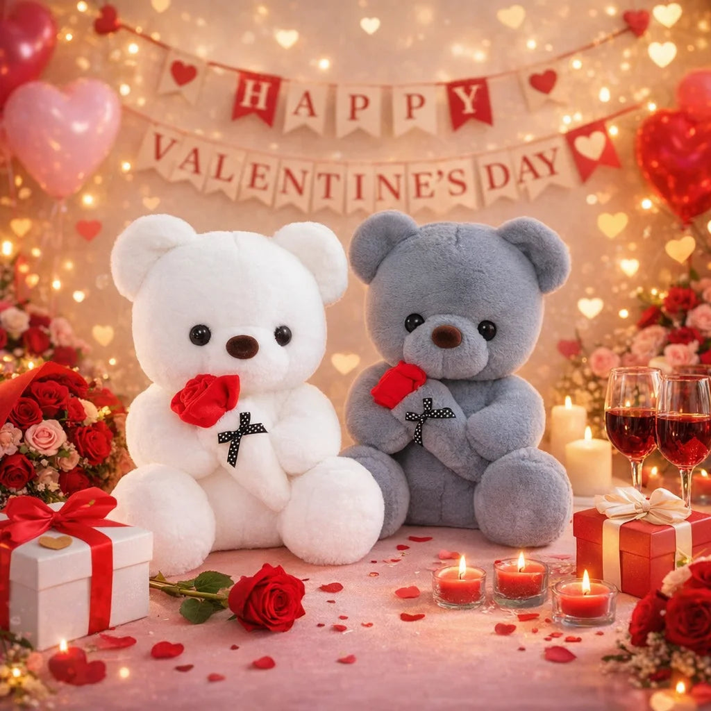 Cute Rose Bear Plush Toy Stuffed Animal Doll Romantic Gift for Girlfriend Valentines Day Birthday and Anniversary Present Quick Pick Grocers