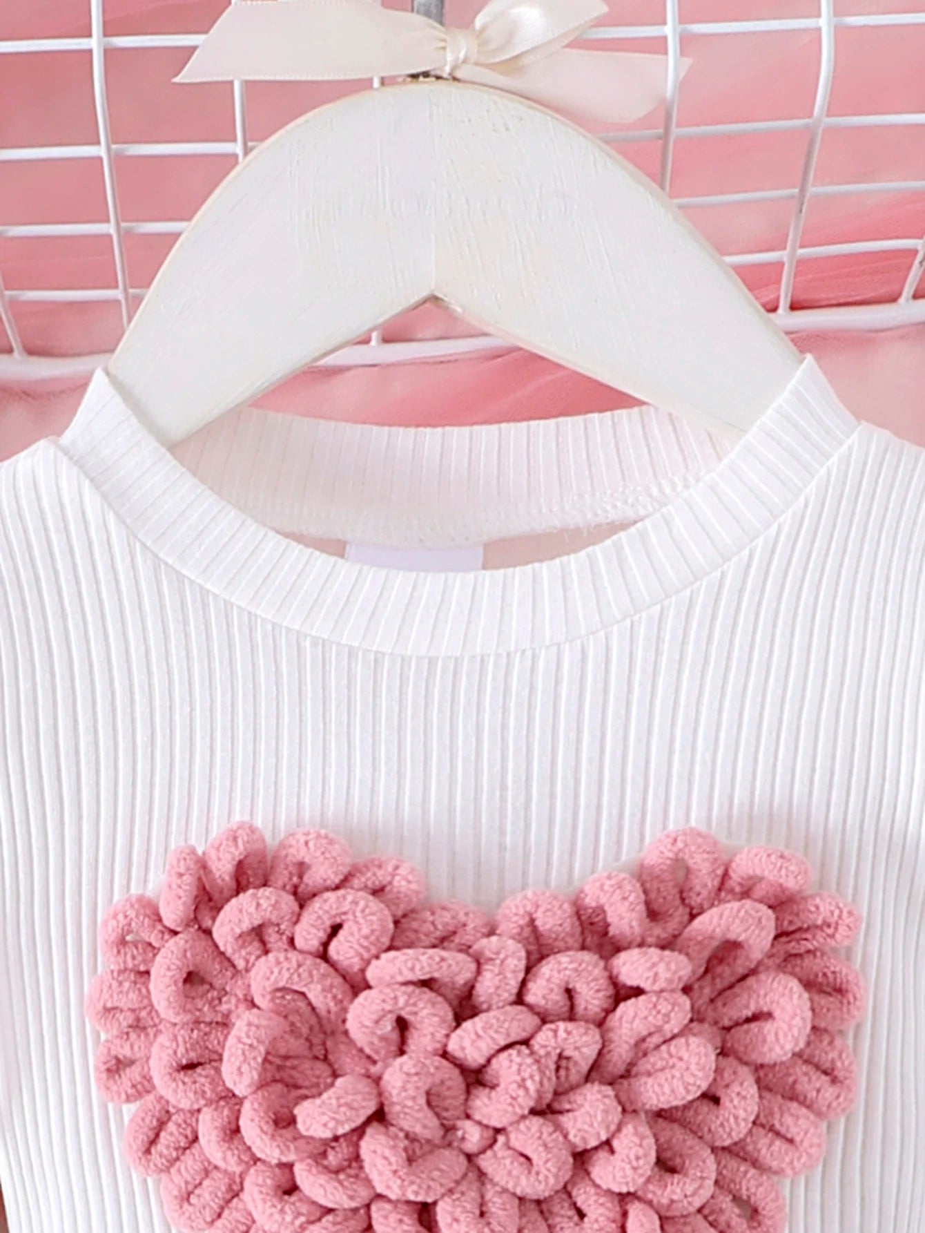 2PCS Winter New Style For 0-3 Year Old Girls, Comfortable Sweet And Cute Bubble Sleeves, Love Chapter Top + Pink Short Skirt Set Econic Blanks