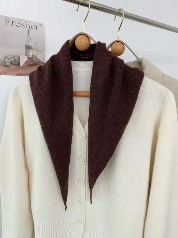 New Women Wool Scarf Shawl Winter Warm Soft Knitted Striped Triangle Fashion Brand Bandana Lady Wool Scarves Quick Pick Grocers