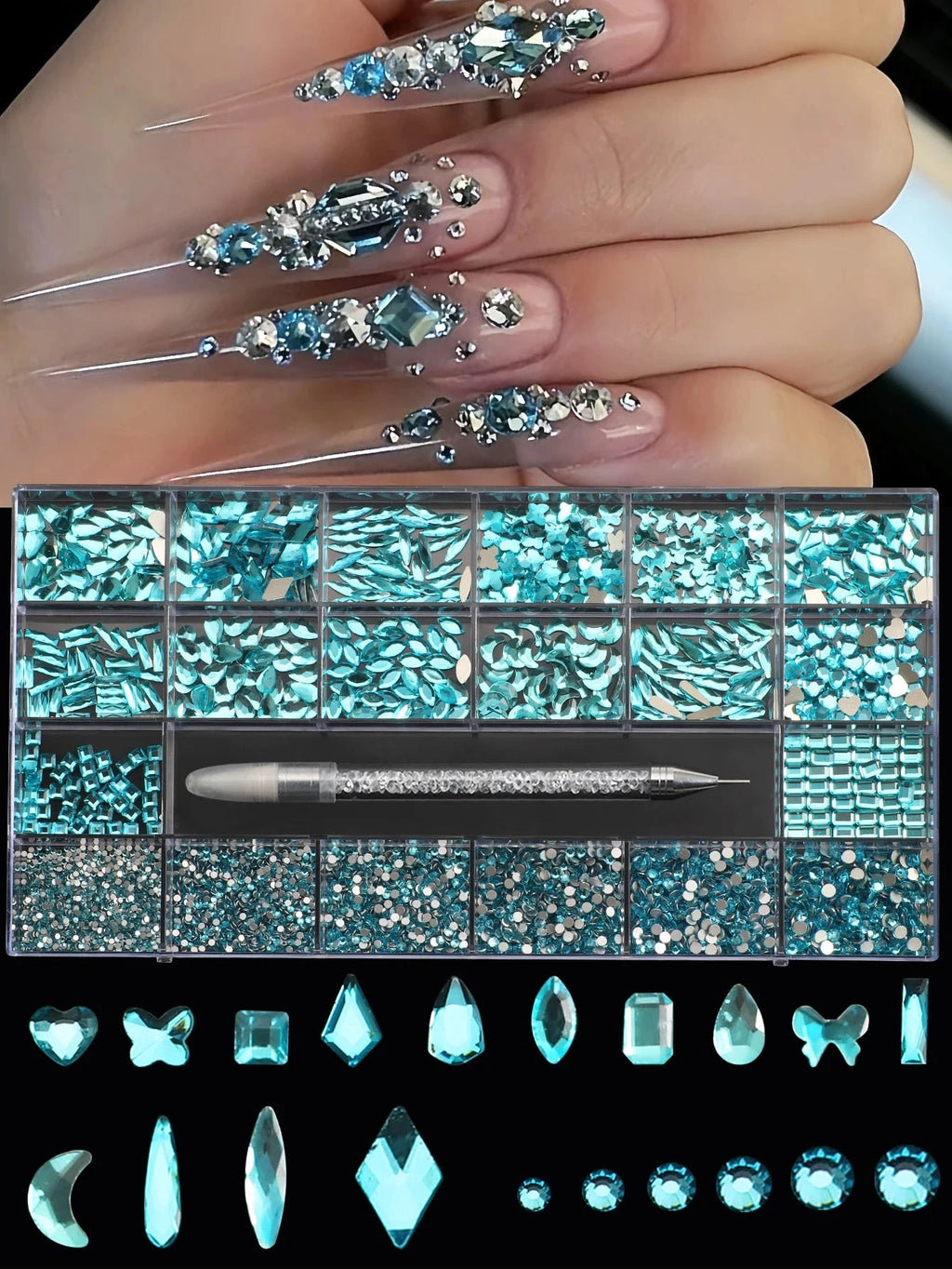 21 grid nail art diamond flat bottom glass diamond multi-style special-shaped diamond shiny nail rhinestone DIY nail art jewelry Econic Blanks