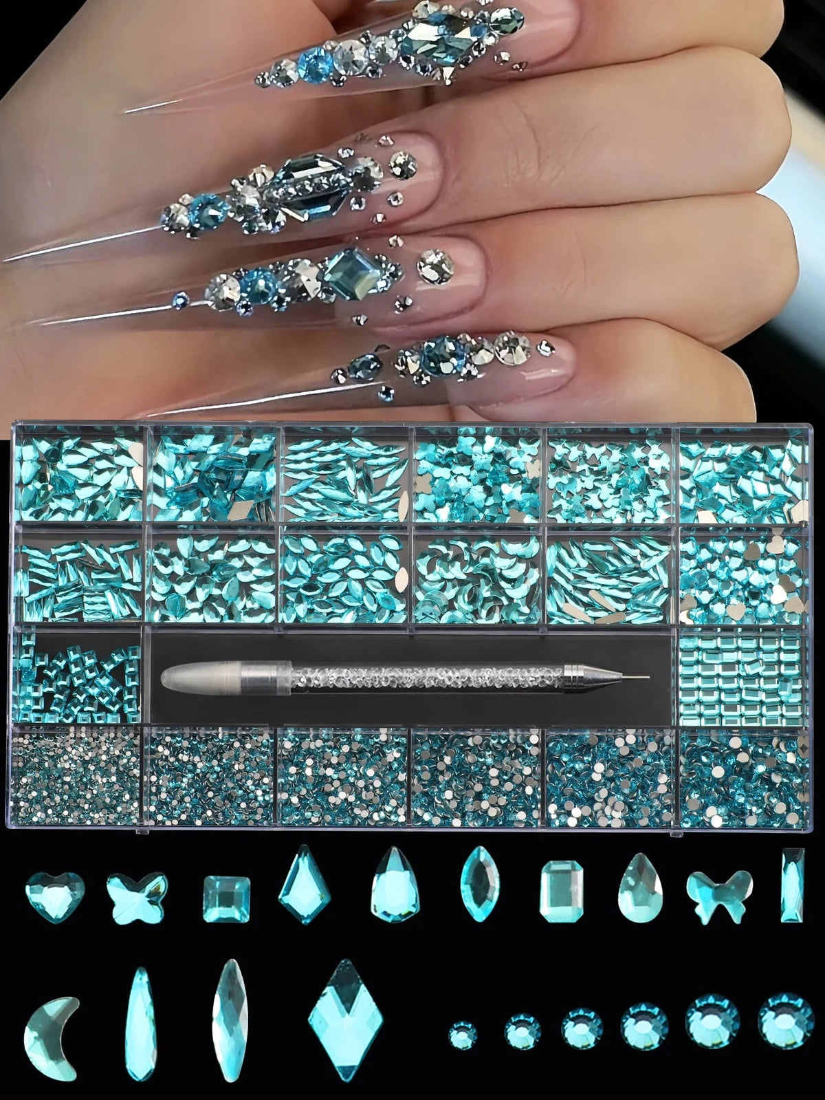21 grid nail art diamond flat bottom glass diamond multi-style special-shaped diamond shiny nail rhinestone DIY nail art jewelry Econic Blanks