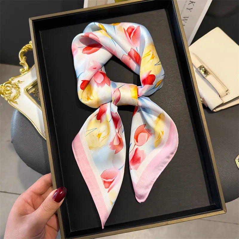 Bohemian Style Print Luxury Brand Silk Square Scarf Women Satin Shawls Neckerchief Wrap Scarves Bandana Hair Hjiab Floral Quick Pick Grocers