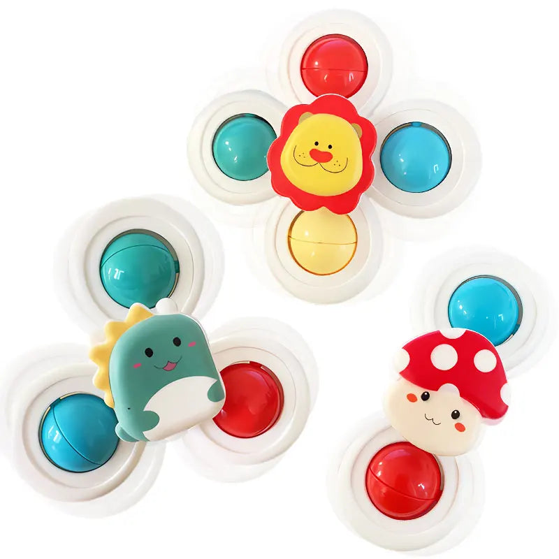 3PC Set Suction Cup Spinning Cartoon Animal Spinner Toys For Kids Window High Chair Tray Bath Table Travel for Children Gift Purest Peak