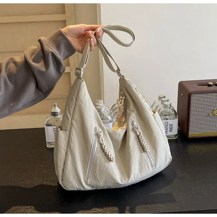 Trendy Women's Soft Cloth Shoulder Bag Solid Color Student 2026 Spring Y2k Casual Style Big Handbags Crossbody Bags for Women Quick Pick Grocers