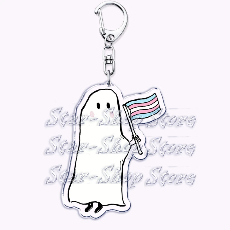Cute Lgbt Halloween Keychain for Accessories Bag Gay Pride Lgbtq Spooky Ghost Lesbian Keyring Jewelry Rainbow Fans Friends Gifts Quick Pick Grocers