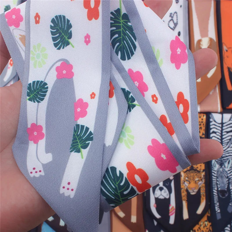 17 Colors Animal Print 2024 New Bag Skinny Silk Scarf For Women Luxury Brand Foulard Women Tie Fashion Head Scarves For Ladies Quick Pick Grocers