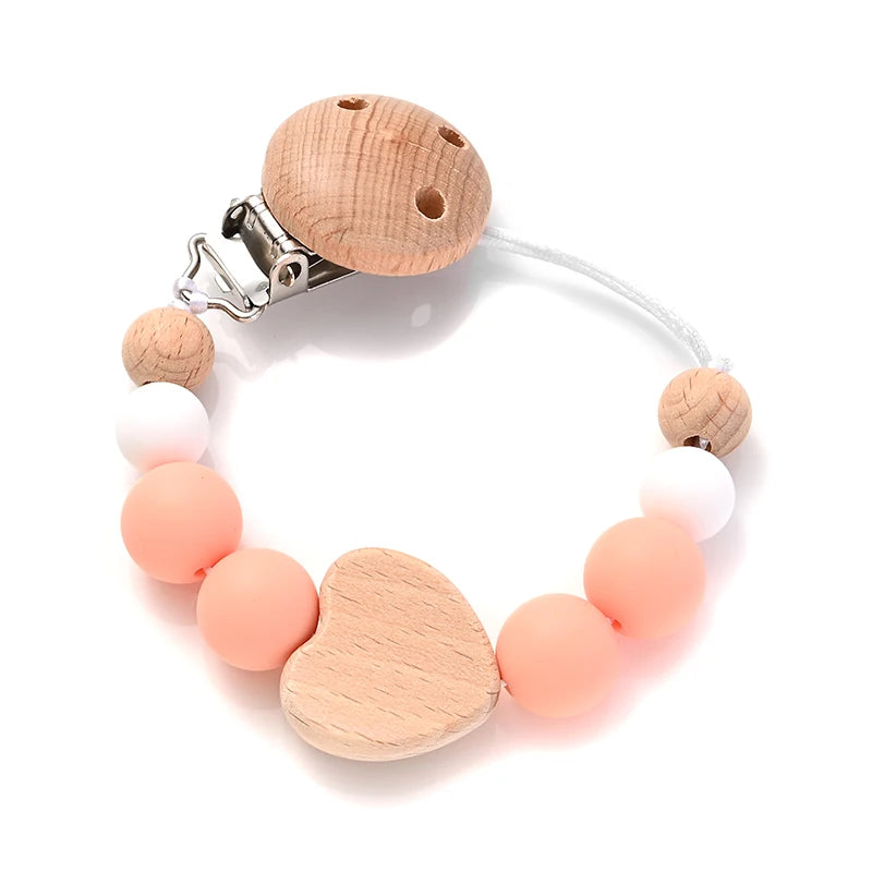 Baby Pacifier Chain Clips Wood Pentagram Teether Silicone Round Beads Teething Chain For Baby Care Soother Chew Toys Shower Gift Purest Peak
