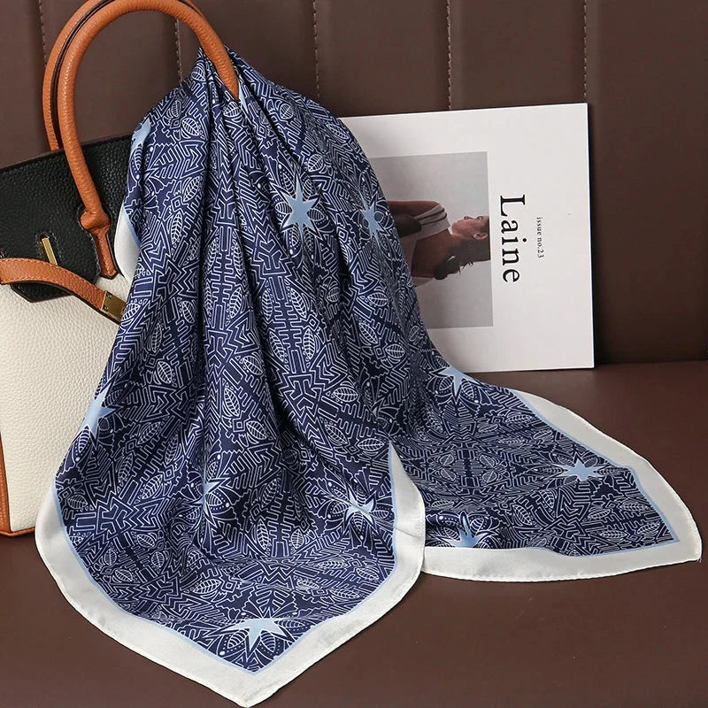 Luxury Print Satin Silk Square Scarf for Women Shawl Hijab Neckerchief Female Hair Ribbon Headband Fashion Wrap Bandana 2023 New Econic Blanks