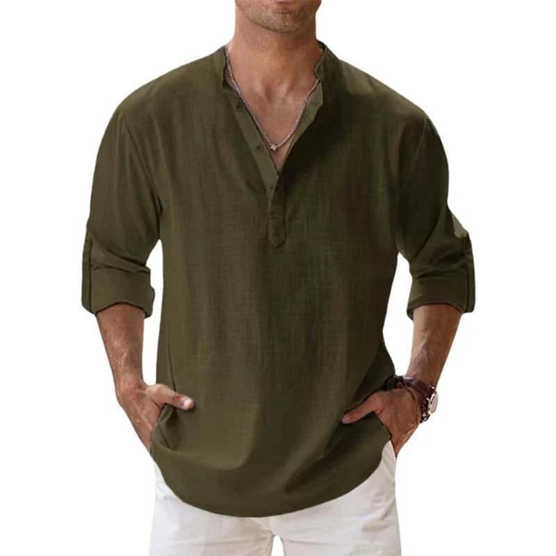New Cotton Linen Shirts for Men Casual Shirts Lightweight Long Sleeve Henley Beach Shirts Hawaiian T Shirts for Men Quick Pick Grocers