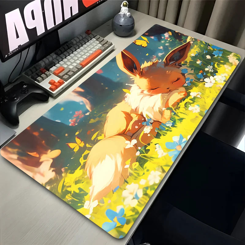 Kawaii Japan Anime Mouse Pad PC Colorful E-eevee Gamer Cabinet Mousepad HD P-pokemonS Keyboard Rug Laptop Gaming Rubber Desk Mat Quick Pick Grocers
