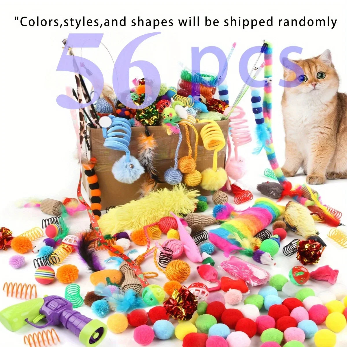 56pcs/28pcs/14pcs Cat Toys Mixed Pack. A Combination of Various Plastic Toys and Plush Toys Suitable for Multiple Cats To Play Quick Pick Grocers