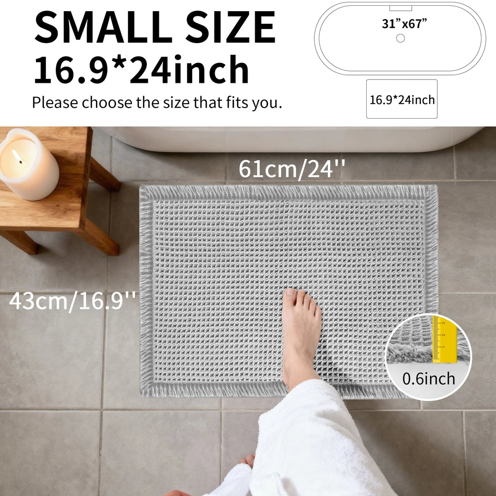 Waffle Bathroom Rugs Soft Non Slip Machine Washable Super Absorbent Bath Mats with Tassels for Bathroom Floor Tub Beside Decor Quick Pick Grocers