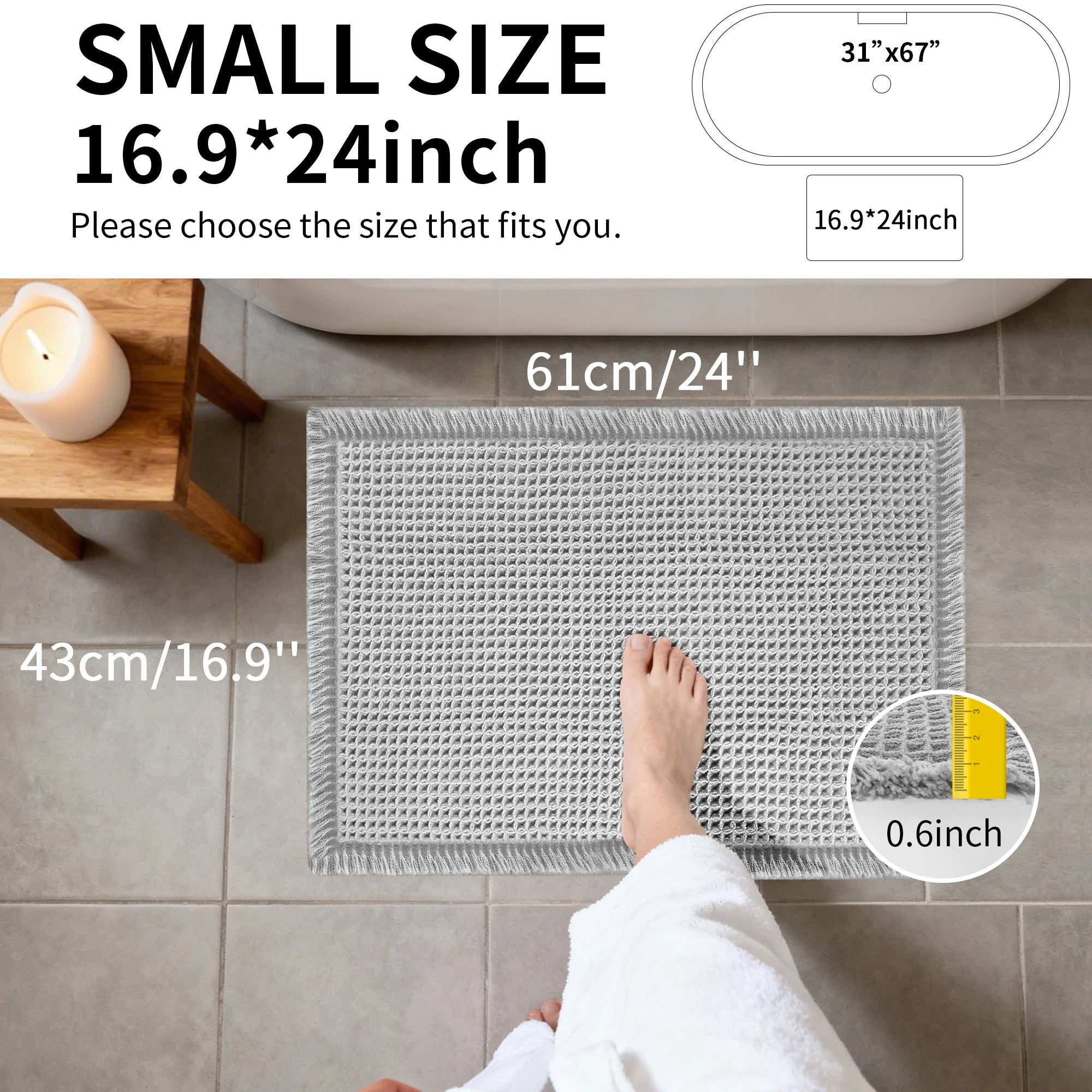 Waffle Bathroom Rugs Soft Non Slip Machine Washable Super Absorbent Bath Mats with Tassels for Bathroom Floor Tub Beside Decor Quick Pick Grocers
