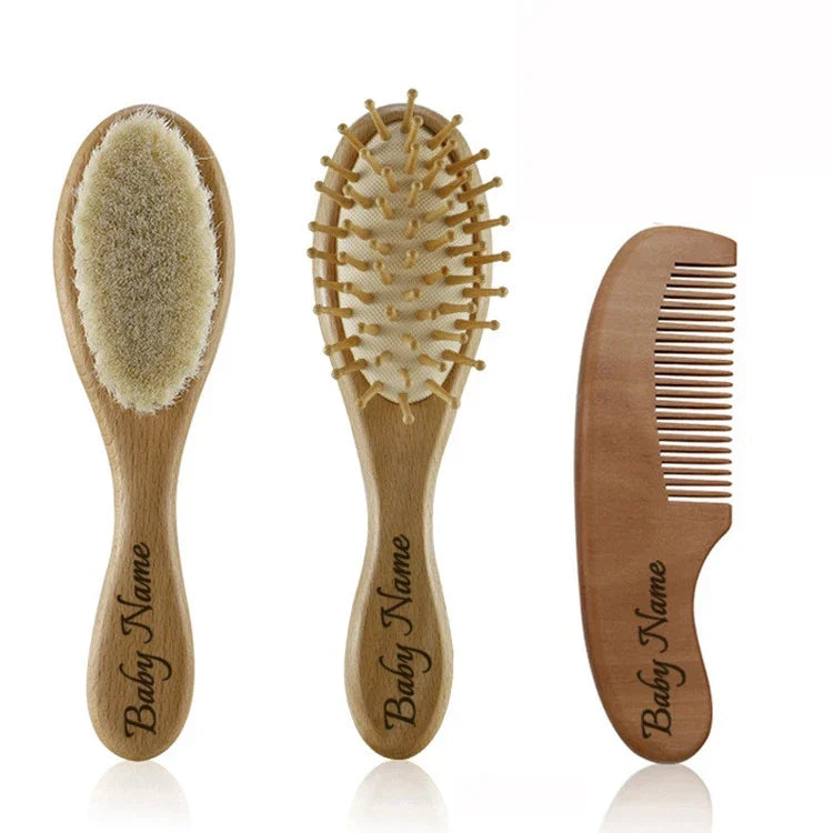 Personalized Wooden Baby Brush Custom Name Baby Wool Comb New Born Hair Brush Infant Head Massager Bath Brush Comb for Kids Purest Peak