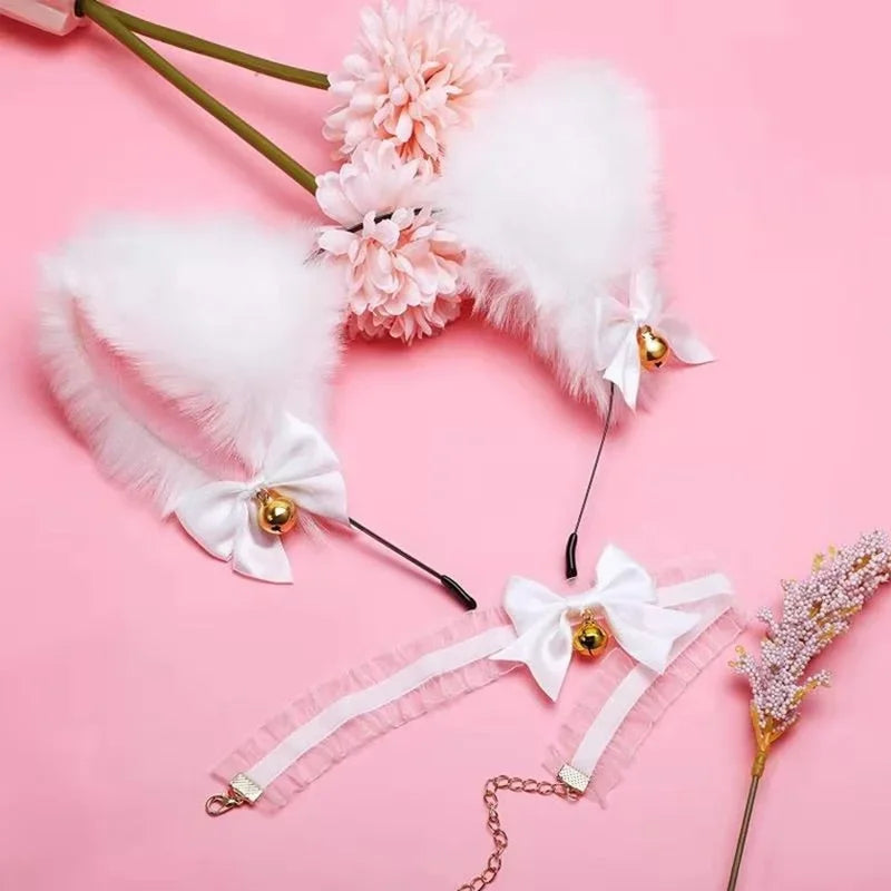 Beautiful Masquerade Halloween Cat Ears Cosplay Cat Ear Party Costume Bow Tie Bell Headwear Headband Hair Accessories Quick Pick Grocers