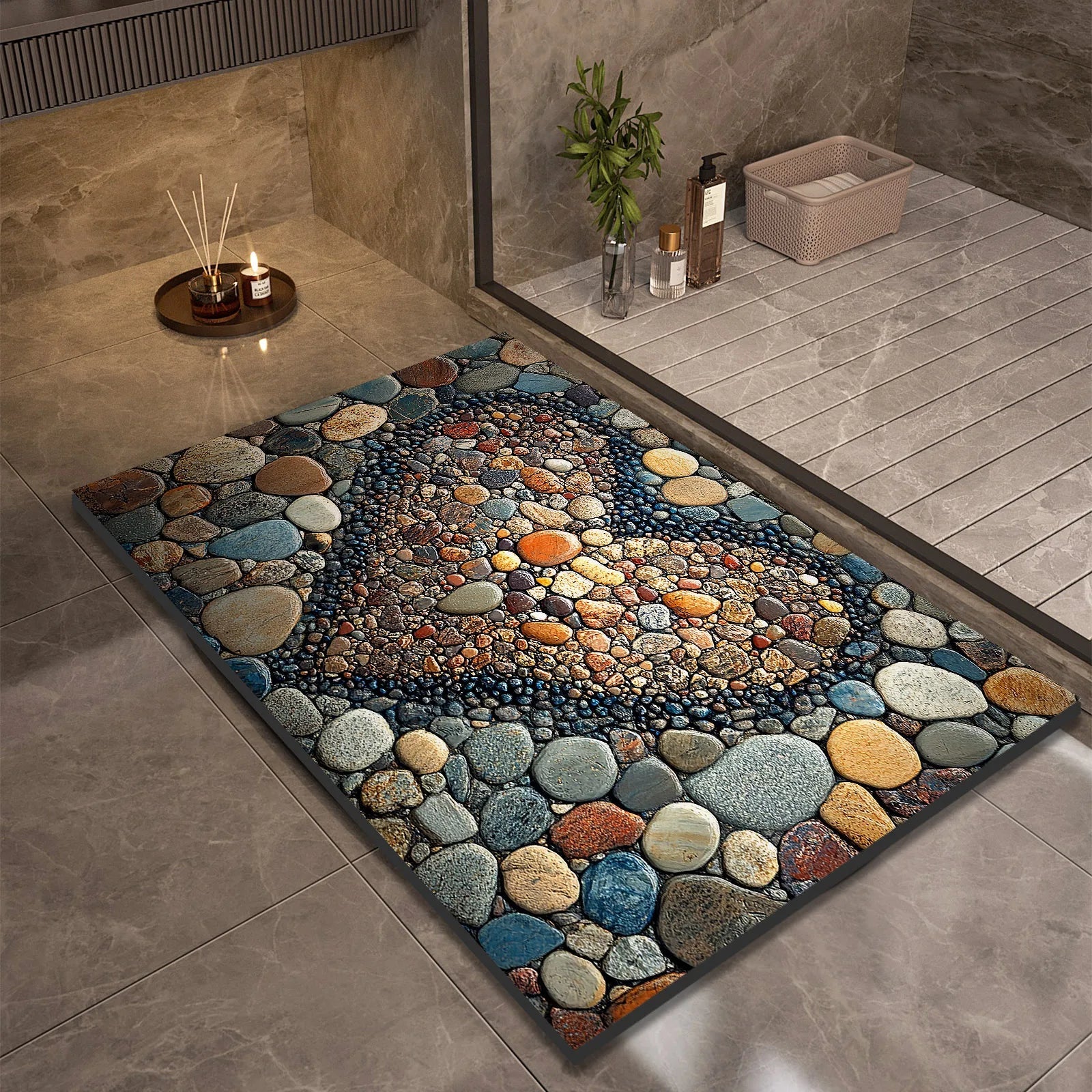 Stone Design Diatomite Bath Mat Bathroom Non-slip Shower Foot Mats Absorbent Quick Dry Toilet Rugs Carpet Doormat Washable Quick Pick Grocers