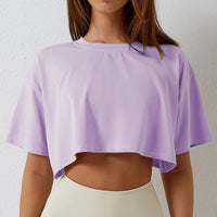 Cotton Women Short Sleeve Dance Running Clothes Yoga Fitness Crop Top  Navel Baring New Sport T-shirt Loose Gym Workout Shirts Quick Pick Grocers