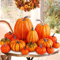 7pcs Pumpkin Autumn Decor Outdoor Orange Foam Plastic Fake Artificial Pumpkin Halloween Harvest Festival  Home Table Decor Quick Pick Grocers