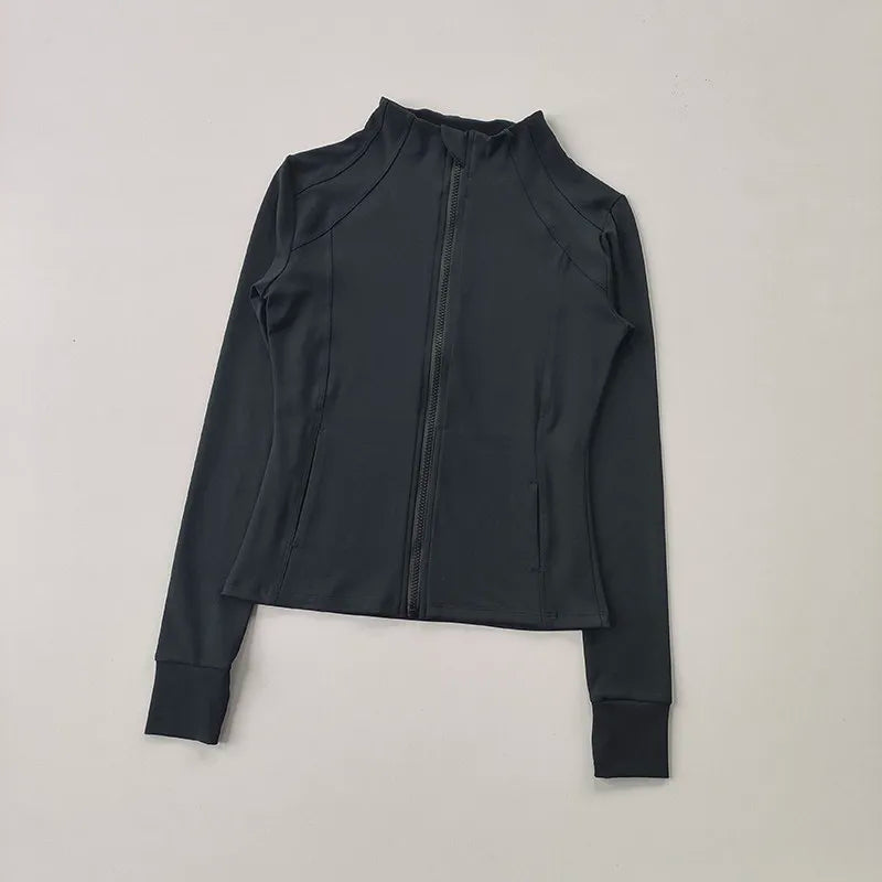 Outdoor Sports Long Sleeved Women Slim Yoga Clothes Quick Dry Zipper Cardigan Stand Up Collar Jacket Running Fitness Jacket Top Quick Pick Grocers