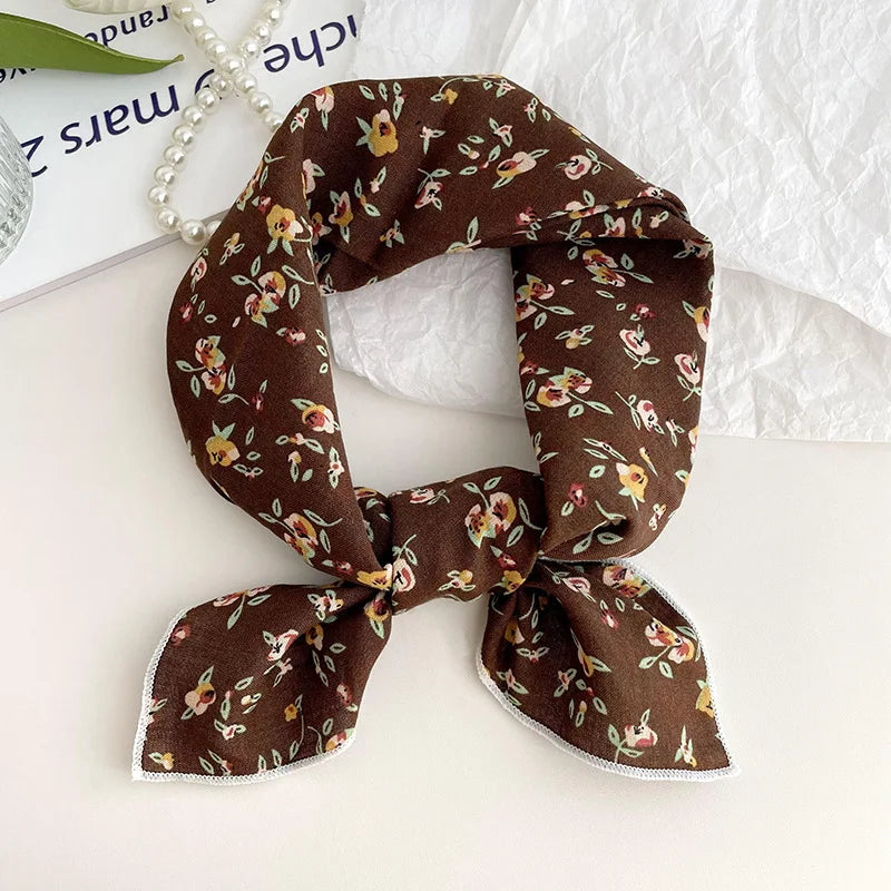 55cm Laies Headband Cotton Linen Square Scarf Women Korean College Girls Fashion Spring Autumn New Style Elegant Neck Scarves Quick Pick Grocers