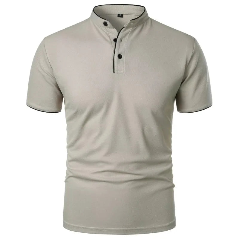 New Men's Short Sleeve Collar Polo Shirts Summer Solid Color Casual Polo Shirt Trendy Breathable Loose Basic Splice Oversize Top Quick Pick Grocers
