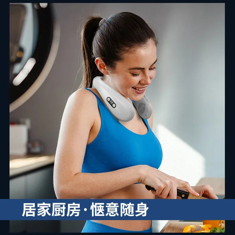 New Portable Neck Fan 5200mAh Neck Air Conditioner Rechargeable Semiconductor Cooling Fan Outdoor Personal Fan Wearable Cooler Quick Pick Grocers